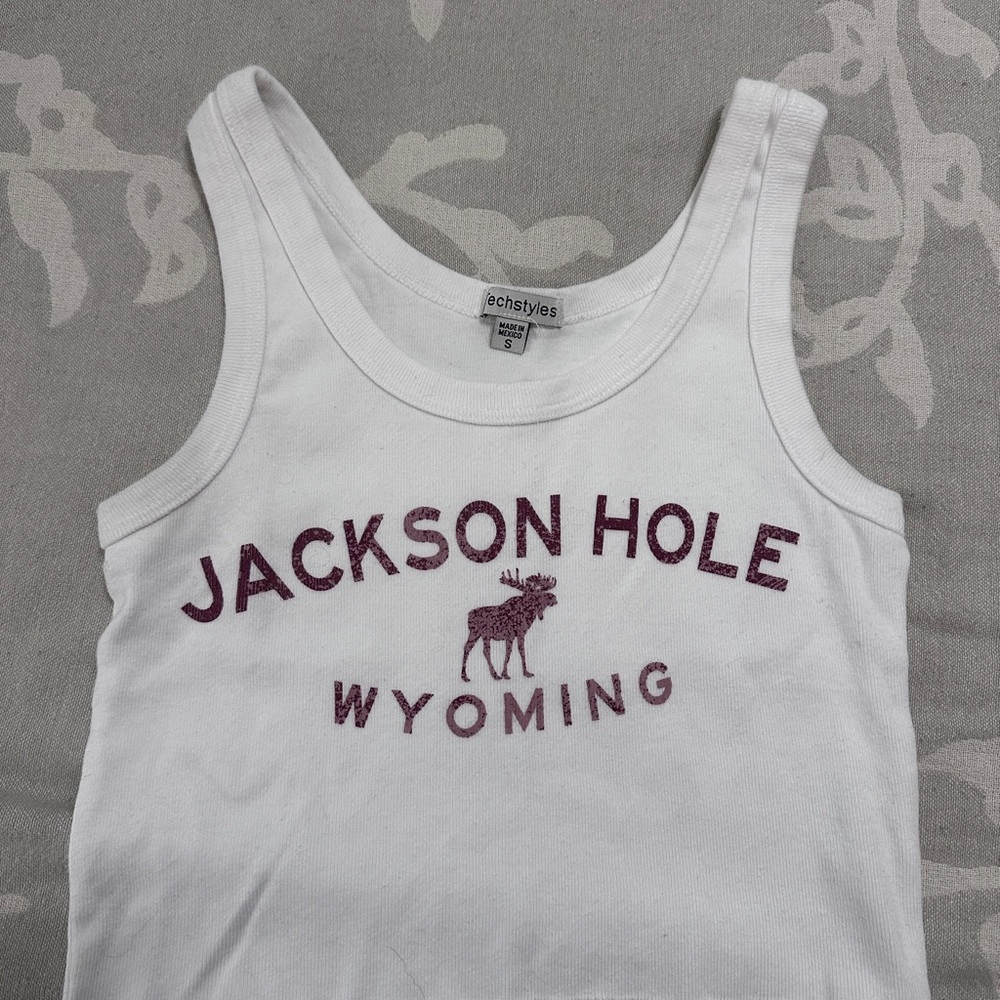 White Tank Top with Jackson Hole Wyoming Print